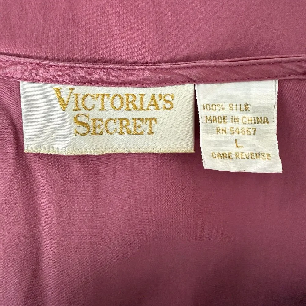 Vintage 90s Victorias Secret Gold Label 100% Silk Mauve Sleep Shirt Size Large - Picture 2 of 10